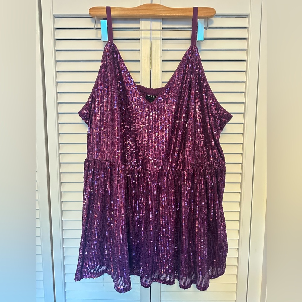Torrid Plum Peplum Sequin Tank, 3X, NEW